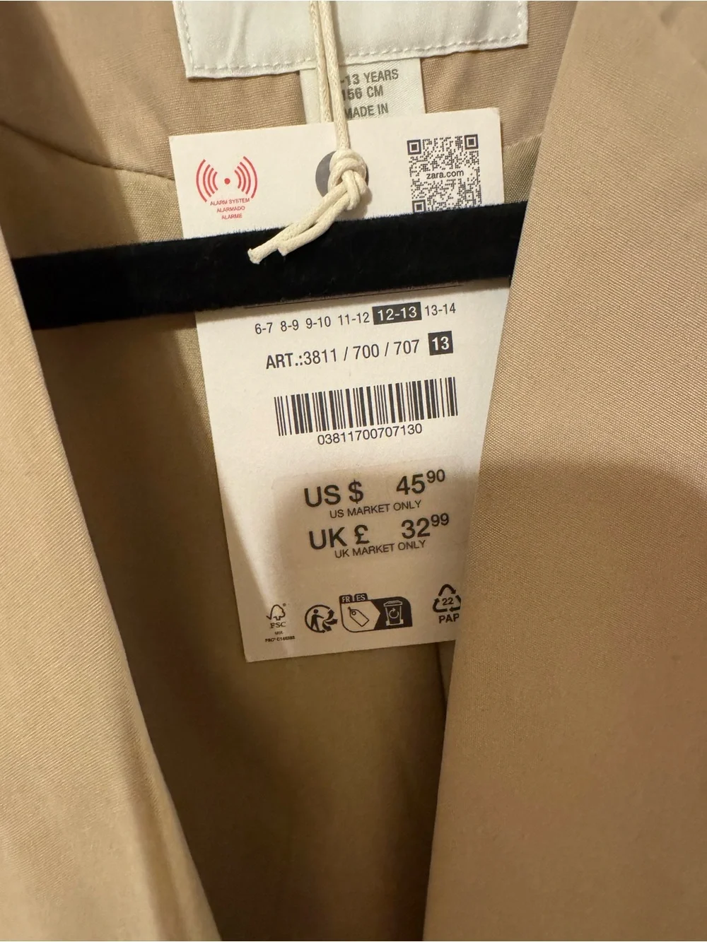 NWT- Zara Kids Trench coat. 12-13